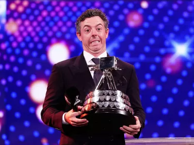 Rory McIlroy receives the BBC Sports Personality of the Year 2025 award in Salford, England, Thursday Dec. 18, 2025. (David Davies/PA via AP)