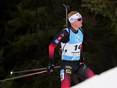 FILE - Sivert Guttorm Bakken of Norway competes during the men's 15km mass start race at the biathlon World Cup in Anterselva, Italy, Jan. 22, 2022. (AP Photo/Matthias Schrader, File)