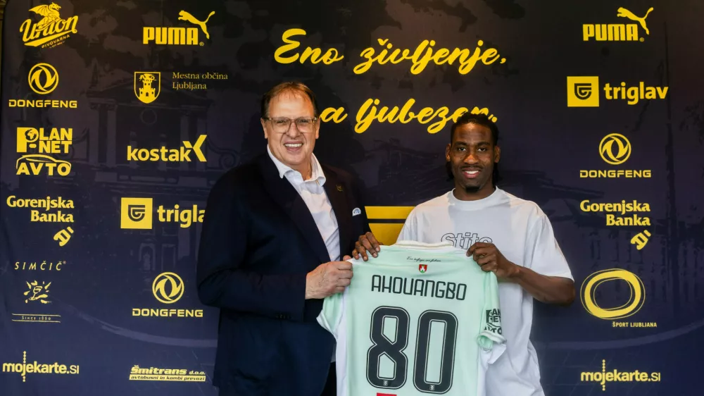 Mariano Ahouangbo after signing a contract for NK Olimpija Ljubljana, on August 7, 2025 in SRC Stozice, Ljubljana, Slovenia. Photo by Vid Ponikvar / Sportida