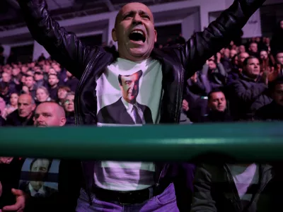 A supporter of Levizja Vetevendosje (Movement for Self-Determination) party shouts during an election rally, in Mitrovica, Kosovo December 17, 2025. Kosovo is to hold a snap parliamentary election on December 28, nearly a year after a political deadlock that prevented the formation of a new government. REUTERS/Valdrin Xhemaj