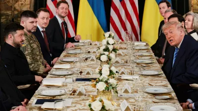 Ukrainian President Volodymyr Zelenskiy reacts as U.S. President Donald Trump, with Secretary of State Marco Rubio, Trump's son-in-law Jared Kushner, U.S. Special Envoy Steve Witkoff and White House Chief of Staff Susan Wiles, speaks during a meeting with a Ukrainian delegation led by Zelenskiy, at Trump's Mar-a-Lago club in Palm Beach, Florida, U.S., December 28, 2025. REUTERS/Jonathan Ernst    TPX IMAGES OF THE DAY