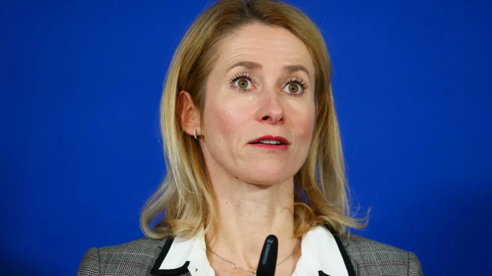 FILE PHOTO: European Union High Representative for Foreign Affairs and Security Policy and European Commission Vice-President Kaja Kallas attends a press conference after a European Group of Five (E5) defence ministers meeting, which includes Britain, France, Germany, Italy, and Poland, together with Kallas, to discuss additional aid for Ukraine, in Berlin, Germany, November 14, 2025. REUTERS/Christian Mang/File Photo