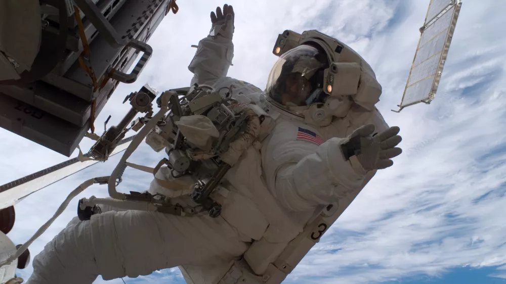 This Dec. 16, 2006 image made available by NASA Monday, Dec. 18, 2006 shows astronaut Sunita L. Williams, Expedition 14 flight engineer, as she participates in the mission's third planned session of extravehicular activity (EVA) as construction resumes on the International Space Station. (AP Photo/NASA)