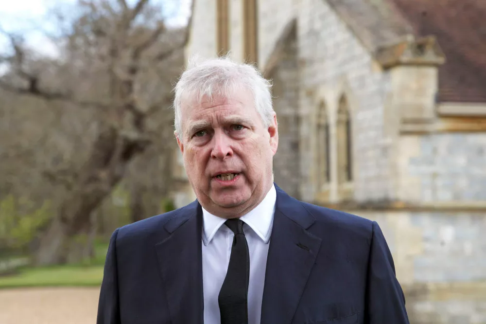 FILE - Britain's Prince Andrew speaks during a television interview at the Royal Chapel of All Saints at Royal Lodge, Windsor, April 11, 2021. (Steve Parsons/Pool Photo via AP, File)