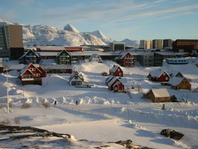 FILED - 04 February 2025, Greenland, Nuuk: View of a central part of the Greenlandic capital Nuuk with the Nuuk Center shopping and office complex (L). Seven European countries have voiced solidarity with Greenland as the United States threatens to annex the Arctic island, saying only Greenland and Denmark have the right to decide on its future. Photo: Steffen Trumpf/dpa