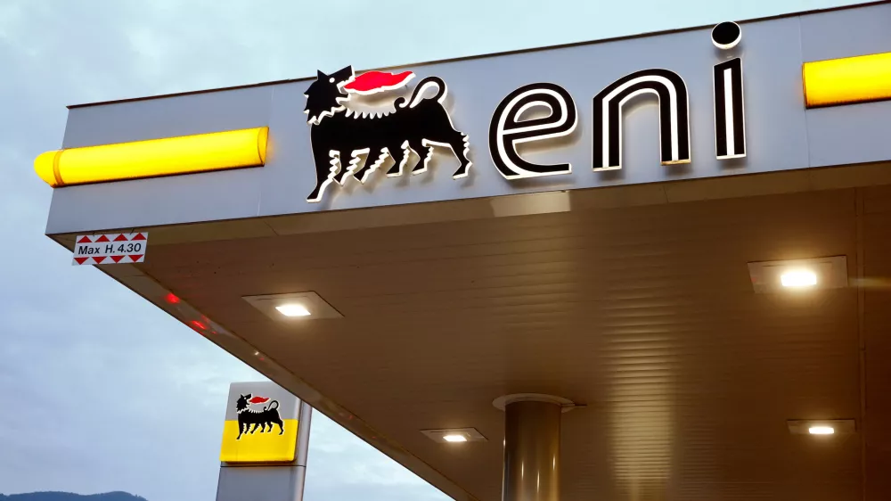 FILE PHOTO: The logo of Italian Eni energy company is seen at a Agip gas station in Lugano, Switzerland, June 3, 2016. REUTERS/Arnd Wiegmann/File Photo
