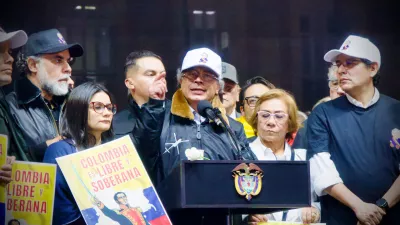 07 January 2026, Colombia, Bogota: Colombian President Gustavo Petro speaks at a rally in defence of national sovereignty in Bogotá after US President Donald Trump suggested the United States might intervene militarily in Colombia, days after US forces struck Venezuela and captured Venezuelan President Nicolas Maduro and his wife Cilia Flores. Photo: Isabella Bobadilla/LongVisual via ZUMA Press Wire/dpa