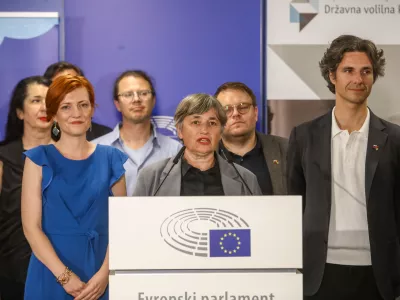 Levica - Asta Vrečko, Nata&scaron;a Sukič, Luka Mesec9.6.2024 - Evropske volitve 2024 - Volitve poslancev v Evropski parlamentFOTO: Luka Cjuha