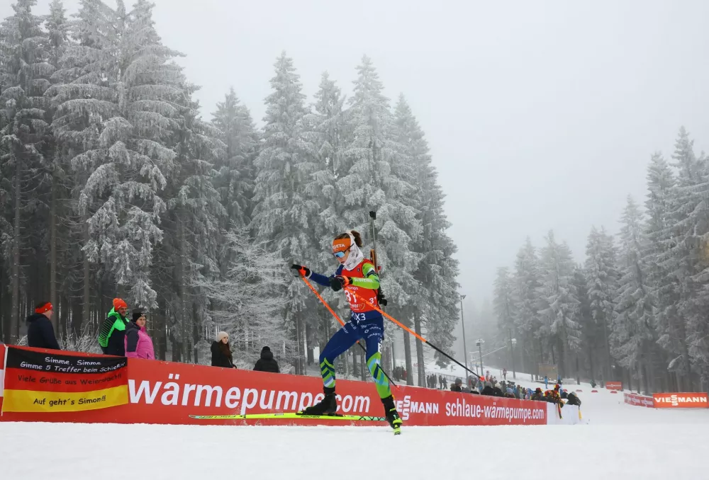 Biathlon - Biathlon World Cup - Oberhof, Germany - January 8, 2026 Slovenia's Lena Repinc in action during the women's 7.5km sprint REUTERS/Matthew Childs