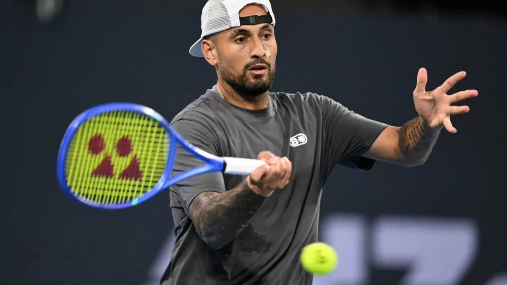 FILE PHOTO: Tennis - Brisbane International Tennis Tournament - Queensland Tennis Centre, Brisbane, Australia - January 4, 2026 Australia's Nick Kyrgios in action during his men's doubles round of 32 match with Australia's Thanasi Kokkinakis against Australia's Matthew Ebden and Rajeev Ram of the U.S. ZAIN MOHAMMED/AAP Image via REUTERS   ATTENTION EDITORS - THIS IMAGE WAS PROVIDED BY A THIRD PARTY. NO RESALES. NO ARCHIVES. AUSTRALIA OUT. NEW ZEALAND OUT/File Photo