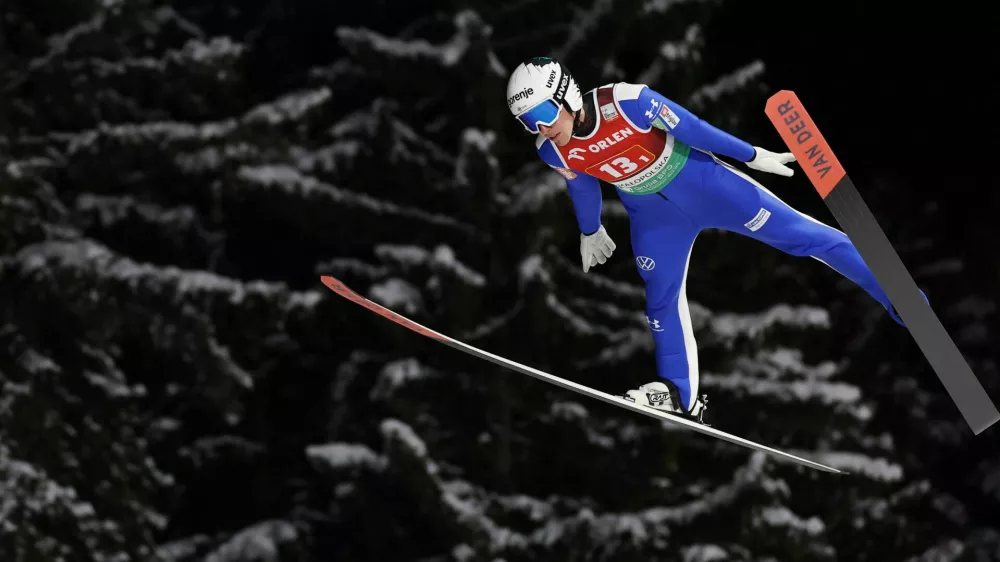Ski Jumping - Ski Jumping World Cup - Zakopane, Poland - January 10, 2026 Slovenia's Timi Zajc in action during the men's team HS140 second round REUTERS/Kacper Pempel