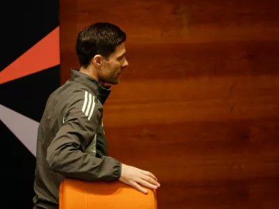 FILE PHOTO: Soccer Football - Spanish Super Cup - Final - Real Madrid Press Conference - King Abdullah Sport City Stadium, Jeddah, Saudi Arabia - January 10, 2026 Real Madrid coach Xabi Alonso leaves the press conference REUTERS/Vincent West/File Photo