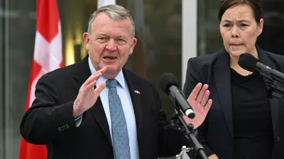 Denmark's Foreign Minister Lars Løkke Rasmussen and Greenland's Foreign Minister Vivian Motzfeldt speak at a news conference at the Embassy of Denmark, Wednesday, Jan. 14, 2026, in Washington. (AP Photo/John McDonnell)