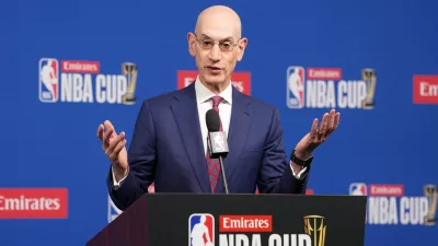 Dec 16, 2025; Las Vegas, Nevada, USA; NBA commissioner Adam Silver speaks during press conference at the Emirates NBA Cup Final at T-Mobile Arena. Mandatory Credit: Kirby Lee-Imagn Images