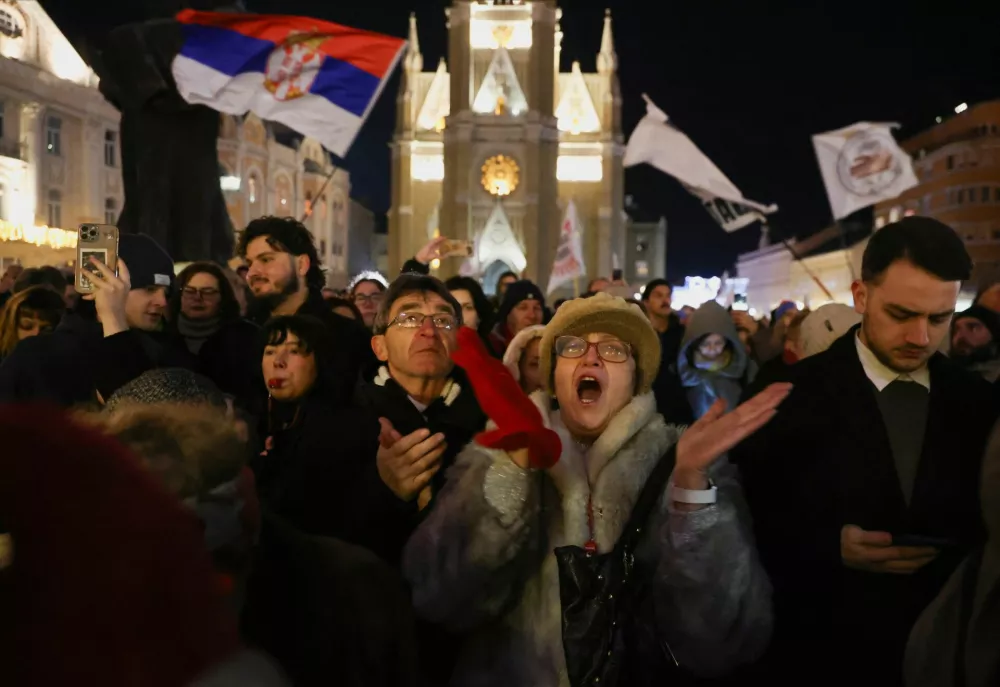 Students and other demonstrators gather for the first protest of the year, after months of rallies demanding political accountability and elections, following the deadly collapse at the city's railway station, in Novi Sad, Serbia, January 17, 2026. REUTERS/Zorana Jevtic