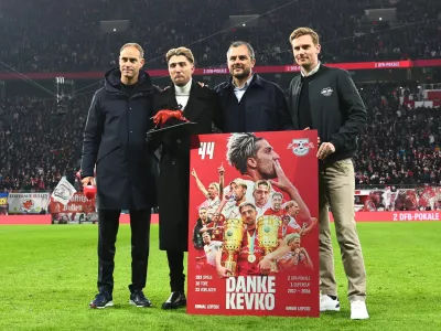 Soccer Football - Bundesliga - RB Leipzig v Bayern Munich - Red Bull Arena, Leipzig, Germany - January 17, 2026 Kevin Kampl is commemorated for his service with RB Leipzig after his departure from the club REUTERS/Karina Hessland DFL REGULATIONS PROHIBIT ANY USE OF PHOTOGRAPHS AS IMAGE SEQUENCES AND/OR QUASI-VIDEO.