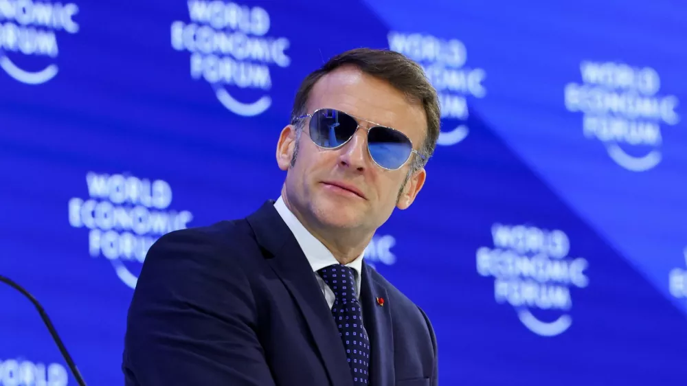 France's President Emmanuel Macron attends the 56th annual World Economic Forum (WEF) meeting in Davos, Switzerland, January 20, 2026. REUTERS/Denis Balibouse
