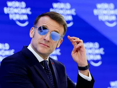 FILE PHOTO: France's President Emmanuel Macron attends the 56th annual World Economic Forum (WEF) meeting in Davos, Switzerland, January 20, 2026. REUTERS/Denis Balibouse/File Photo