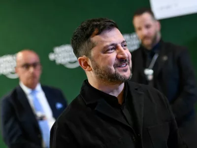 Ukraine's President Volodymyr Zelenskiy speaks to the media at the 56th annual World Economic Forum (WEF) meeting in Davos, Switzerland, January 22, 2026. REUTERS/Romina Amato