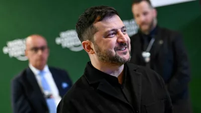Ukraine's President Volodymyr Zelenskiy speaks to the media at the 56th annual World Economic Forum (WEF) meeting in Davos, Switzerland, January 22, 2026. REUTERS/Romina Amato