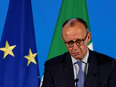 German Chancellor Friedrich Merz delivers a speech during the Italy&ndash;Germany Business Forum at the Grand Hotel Parco dei Principi, in Rome, Italy, January 23, 2026. REUTERS/Matteo Minnella