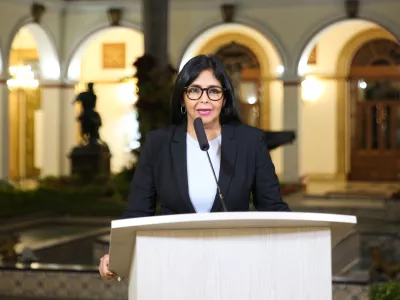 FILED - 07 March 2019, Venezuela, Caracas: Then Vice President of Venezuela Delcy Rodriguez speaks during a press conference at the government palace. Following the capture&nbsp;of Venezuelan head of state Nicolas Maduro by US special forces, his successor Delcy Rodriguez was sworn in as acting president. Photo: Marcelo Garcia/Prensa Miraflores/dpa