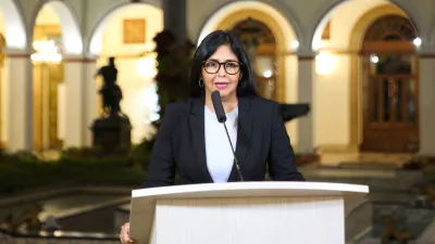 FILED - 07 March 2019, Venezuela, Caracas: Then Vice President of Venezuela Delcy Rodriguez speaks during a press conference at the government palace. Following the capture of Venezuelan head of state Nicolas Maduro by US special forces, his successor Delcy Rodriguez was sworn in as acting president. Photo: Marcelo Garcia/Prensa Miraflores/dpa