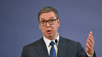 FILED - 07 February 2024, Serbia, Belgrad: Aleksandar Vucic, President of Serbia, speaks during a press conference in Berlin. Photo: Soeren Stache/dpa