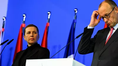 German Chancellor Friedrich Merz and Danish Prime Minister Mette Frederiksen hold a joint press conference with Belgian Prime Minister Bart De Wever at the third international North Sea Summit, in Hamburg, Germany January 26, 2026. REUTERS/Jonas Walzberg