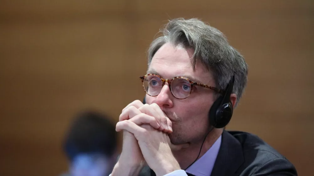 KYIV, UKRAINE - NOVEMBER 11, 2019 - Ambassador Extraordinary and Plenipotentiary of the Kingdom of Sweden to Ukraine Tobias Thyberg attends the presentation of the research, The European Map of Ukraine. The Rankings of European Integration by Regions, Kyiv, capital of Ukraine. Ukrinform. 