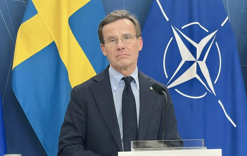 STOCKHOLM, SWEDEN - JANUARY 23: Swedish Prime Minister Ulf Kristersson holds a press conference following a meeting with the Swedish National Security Council in Stockholm, Sweden on January 23, 2026. Atila Altuntas / Anadolu/ABACAPRESS.COM,Image: 1068665005, License: Rights-managed, Restrictions:, Model Release: no