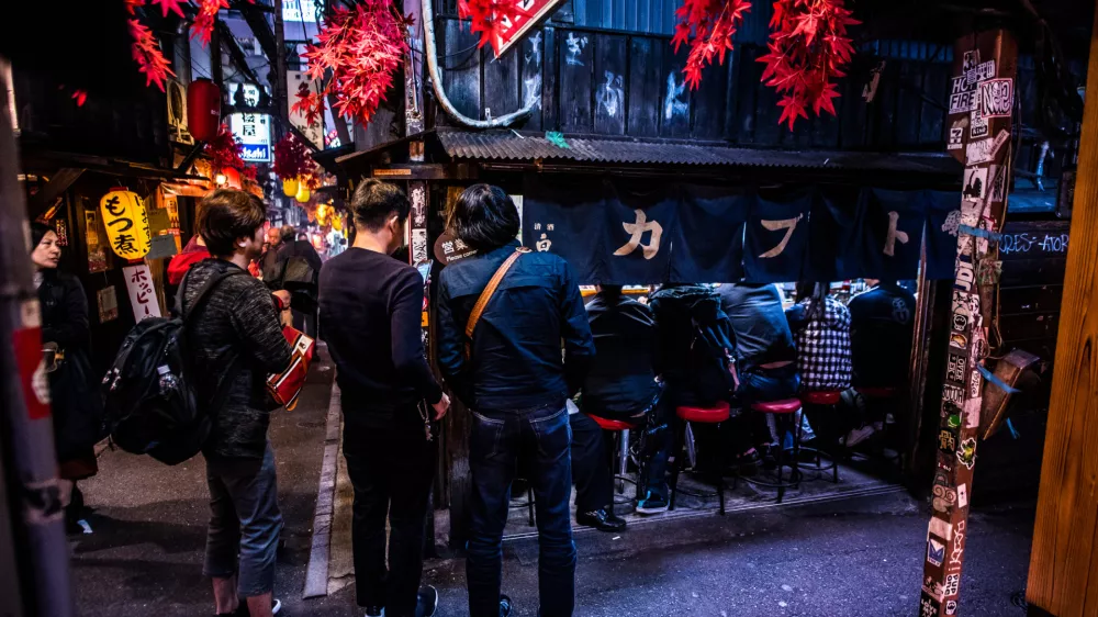 Tokyo, Japan - November 4, 2017: Edit color tone, Famous steet alley delicious street food in Tokyo Japan at Omoide Yokocho, Shinjuku