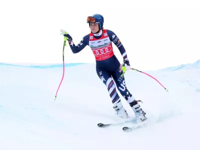 Alpine Skiing - FIS Alpine Ski World Cup - Women's Downhill - Crans-Montana, Switzerland - January 30, 2026 Lindsey Vonn of the U.S. reacts after sustaining an injury following a crash during her run REUTERS/Denis Balibouse
