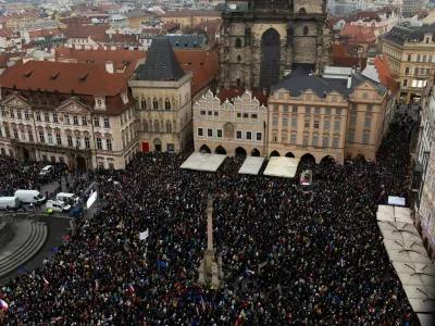 People take part in a rally in support of Czech President Petr Pavel, organised by Million Moments for Democracy group in reaction to dispute between President Pavel and Czech Foreign Minister and Motorists chair Petr Macinka, in Prague, Czech Republic, February 1, 2026. REUTERS/Eva Korinkova