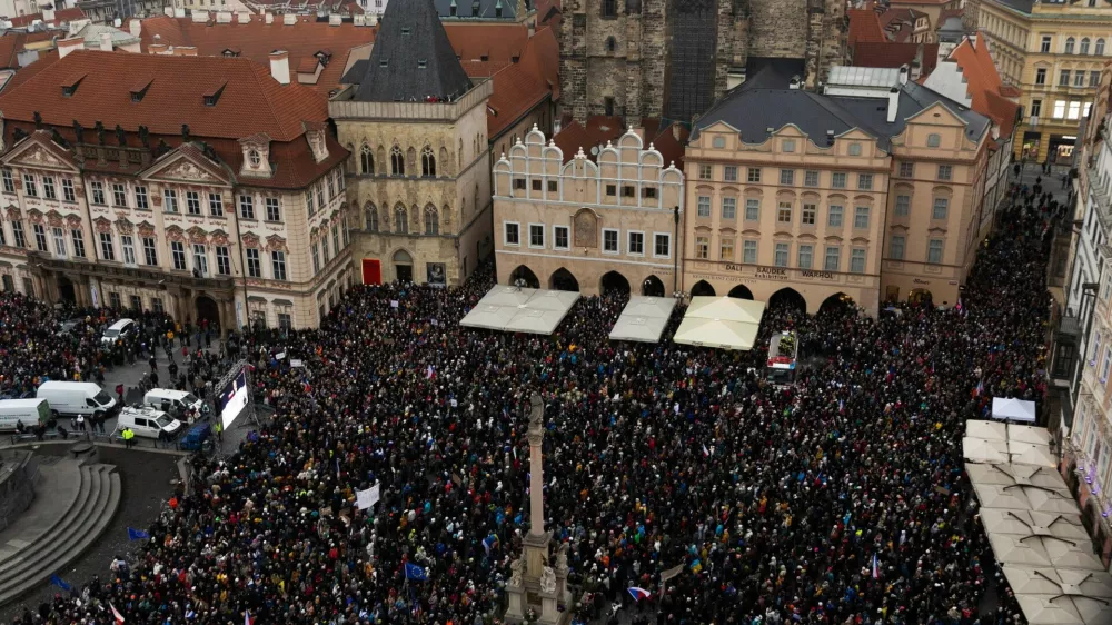 People take part in a rally in support of Czech President Petr Pavel, organised by Million Moments for Democracy group in reaction to dispute between President Pavel and Czech Foreign Minister and Motorists chair Petr Macinka, in Prague, Czech Republic, February 1, 2026. REUTERS/Eva Korinkova