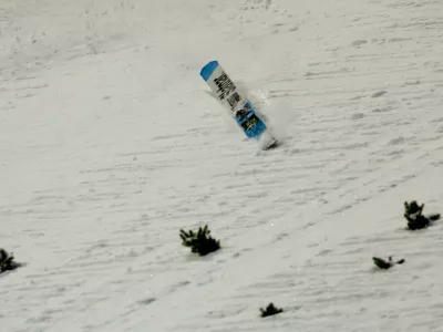 Ski Jumping - Ski Flying World Championships - Heini-Klopfer Ski Flying Hill, Oberstdorf, Germany - January 25, 2026 General view of Slovenia's Domen Prevc's ski during the men's team HS235 first round REUTERS/Kai Pfaffenbach