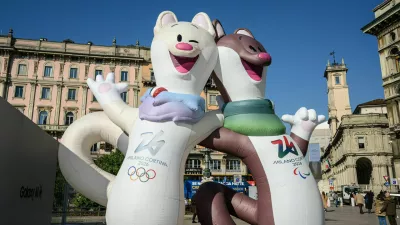 3A3B4XN Tina and Milo official mascots of the Milano Cortina 2026 Winter Olympic ? Milan, Italy ? 03 March 2025