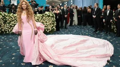 Shakira poses during the Met Gala, an annual fundraising gala held for the benefit of the Metropolitan Museum of Art's Costume Institute with this year's theme 'Superfine: Tailoring Black Style,' in New York City, New York, U.S., May 5, 2025. REUTERS/Mario Anzuoni