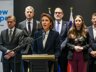 Ljubljana, Grand Plaza Hotel.Izjava premierja Roberta Goloba in vodje Renew Europe Valerie Hayer v oviru obiska vodstva Renew Europe v Sloveniji.