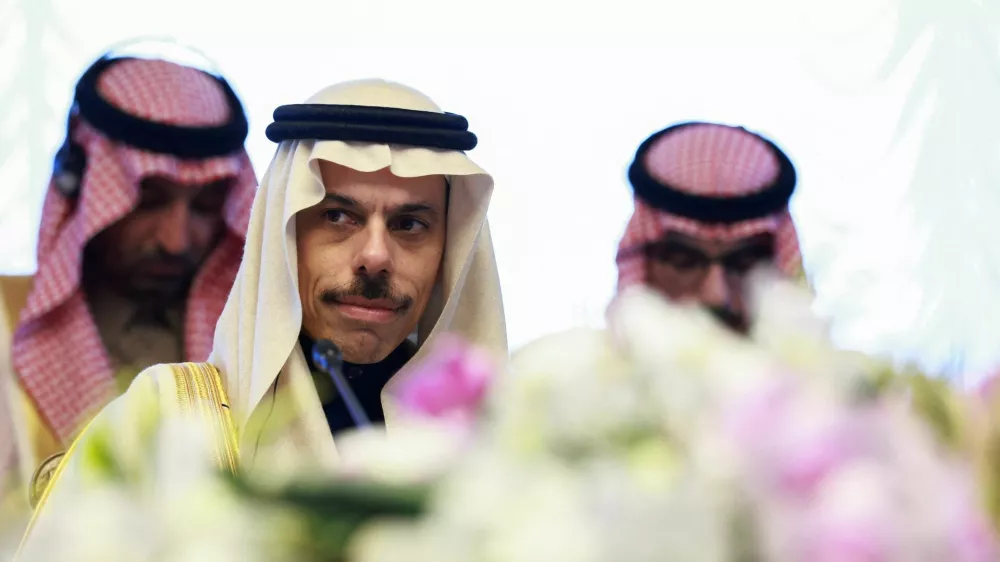 Saudi Arabia's Foreign Minister Prince Faisal bin Farhan Al Saud attends a meeting with Slovenian Foreign Minister Tanja Fajon, as she hosts the foreign ministers of Bahrain, Jordan, Egypt, and Saudi Arabia in Brdo pri Kranju, Slovenia, February 6, 2026. REUTERS/Borut Zivulovic