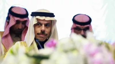 Saudi Arabia's Foreign Minister Prince Faisal bin Farhan Al Saud attends a meeting with Slovenian Foreign Minister Tanja Fajon, as she hosts the foreign ministers of Bahrain, Jordan, Egypt, and Saudi Arabia in Brdo pri Kranju, Slovenia, February 6, 2026. REUTERS/Borut Zivulovic