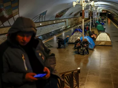 People take shelter inside a metro station during a Russian overnight missile and drone strike, amid Russia's attack on Ukraine, in Kyiv, Ukraine February 7, 2026. REUTERS/Alina Smutko