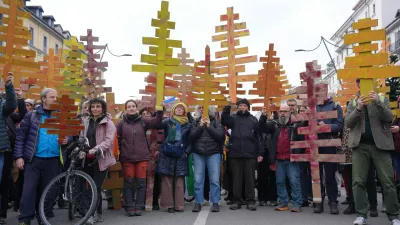 Demonstrators marched against the environmental impact of the Milan Cortina Winter Olympics and the presence of U.S. Immigration and Customs Enforcement agents, in Milan, Saturday Feb. 7, 2026. (Claudio Furlan/LaPresse via AP)