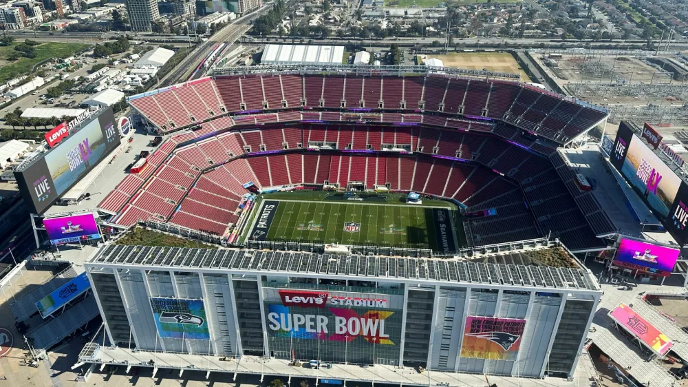 An aerial view of Levi's Stadium, the venue for Super Bowl LX, in Santa Clara, California, U.S., February 5, 2026. REUTERS/Max A. Cherney