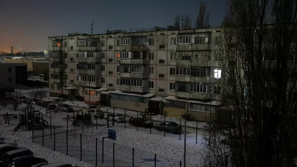 A residential building during a power blackout, that according to local authorities was caused by a recent Ukrainian missile attack targeting the regional energy system, amid the Russia-Ukraine military conflict in Belgorod, Russia, February 3, 2026. REUTERS/Stringer