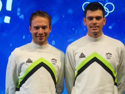  - Reprezentanca Nordijska kombinacija,- Vid Vrhovnik,- Ga&scaron;per Brecl,- 27.01.2026. - Novinarska konferenca Olimpijskega komiteja Slovenije z uradno predstavitvijo reprezentance za nastop na olimpijskih igrah 2026 v Italiji.//FOTO: Bojan Velikonja