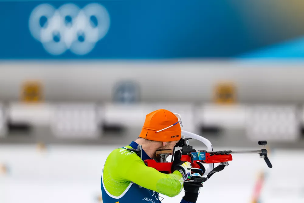 Italija, Anterselva.Zimske olimpijske igre 2026.Biatlon, posamicna tekma moskih na 20 km.Slovenski biatlonec Jakov Fak.