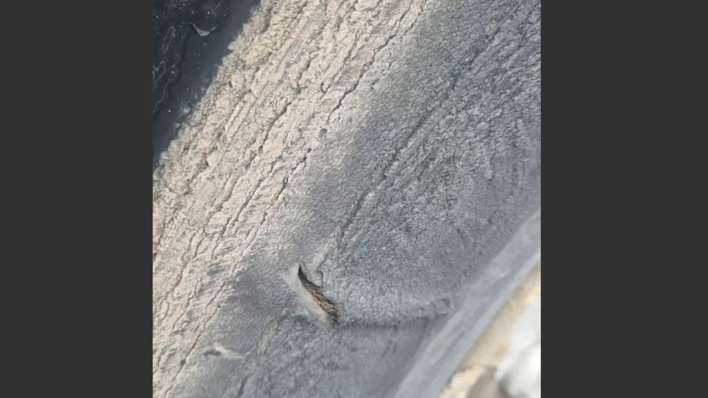 Uničena pnevmatika je le ena od &scaron;tevilnih nepravilnosti na nevarnem tovornjaku. Foto: PU Celje