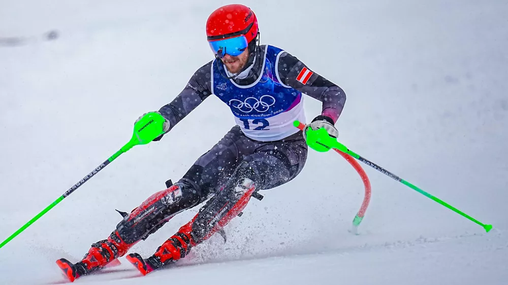 Italija, Bormio.Zimske olimpijske igre 2026.Alpsko smucanje, slalom, moski.Avstrijec Fabio Gstrein je osvojil srebrno medaljo.
