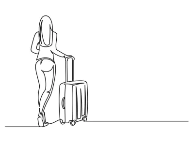 Young woman with suitcase continuous one line drawing. Travel concept. Woman traveler and suitcase isolated on white background. Vector illustration / Foto: Megashabanov Getty Images